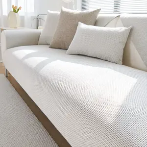 Minimalist Woven Sofa Cover,1 pc Pet Friendly Washable Sofa Pad for Dog & Cat, Soft Thick Non Slip Washable Furniture Protectors, Neutral Textured Slipcover, All-Season Living Room Decor, Fits Armchair/Loveseat/2-3-4 Seater & Sectional, Sofa Couch Covers