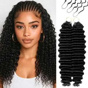 Vinisay Crochet Human Hair Extensions Miracle knots Pre-Separated 60g/Pack, 4-5 Packs for Full Head, Feather Deep Wave Human Crochet Hair Lightweight Reusable Hair Extensions With Spiral Curl for Women Natural Black Color