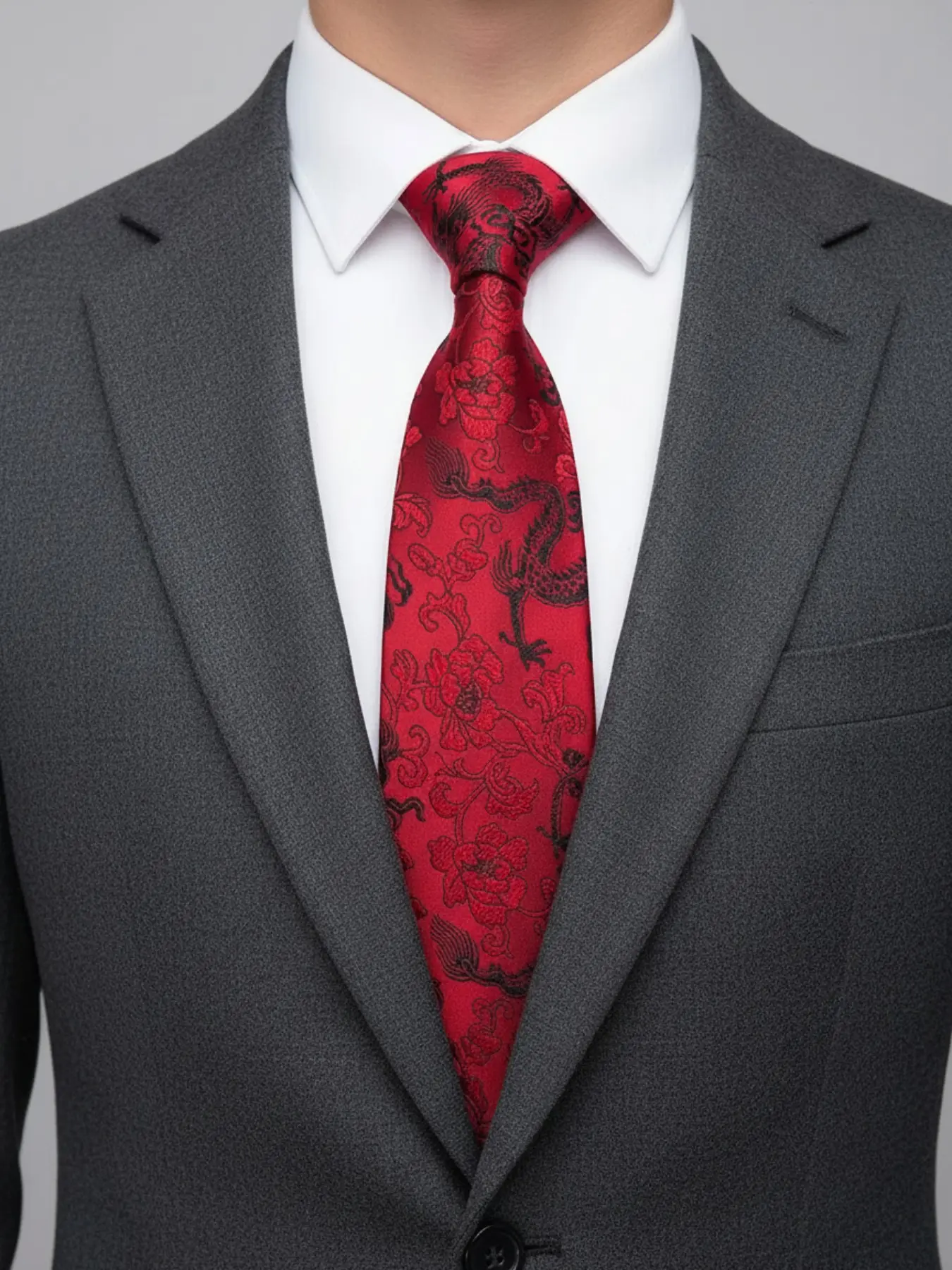 1pc Embroidered Dragon Ethnic Pattern Tie Design Handmade 8cm Business Meetings Wedding Groomsmen Holiday Accessory, Elegant and Stylish Necktie for Special Occasions, All Seasons, Versatile Use, Dragon Embroidery
