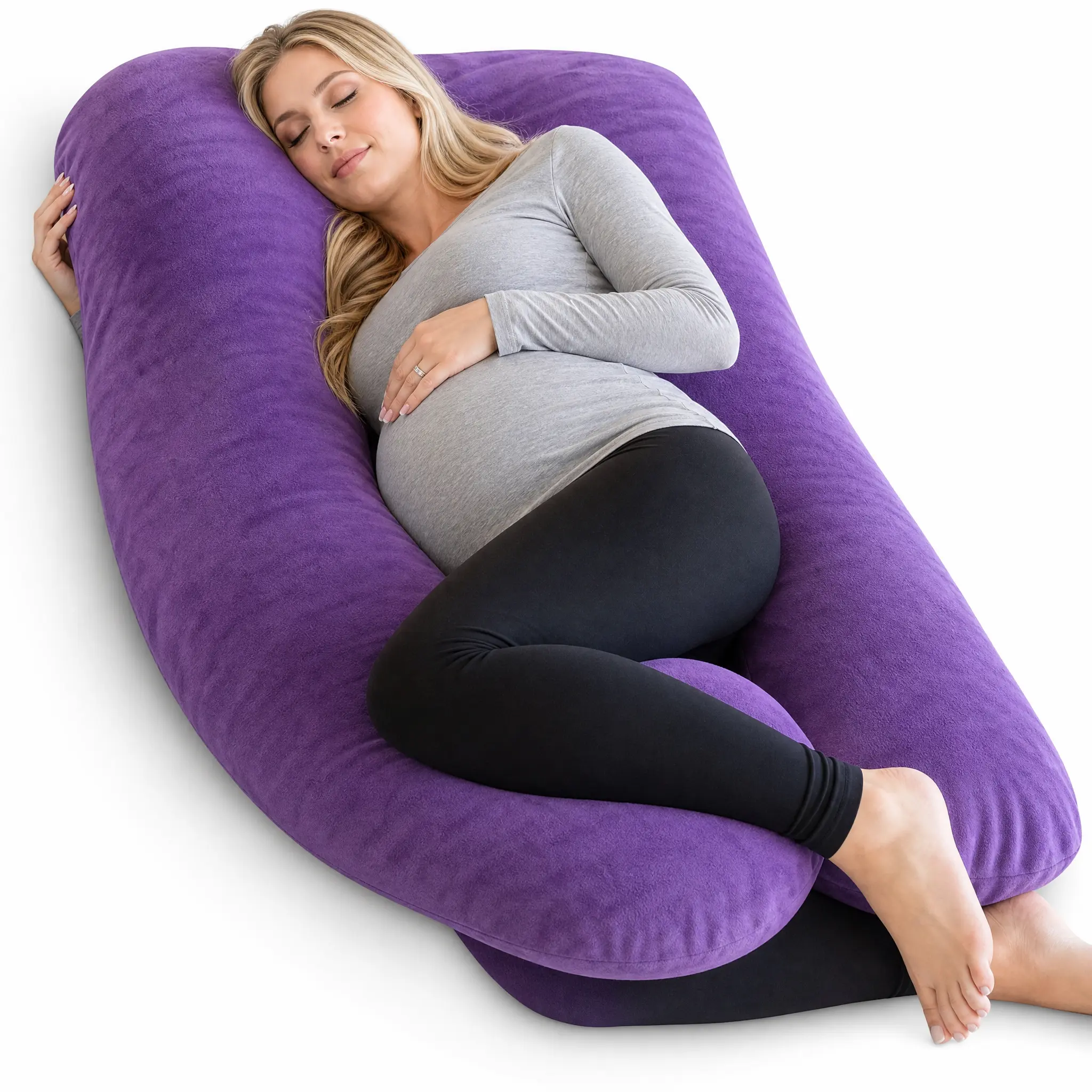 Pregnancy Pillow, Full Body 55 Inch Maternity Pillow with Removable Washable Cover - Sleep Support for Legs, Back, Neck, Shoulder, HIPS, Belly for Pregnent Women, Purple Velvet Cover,Pamper Your Queen & Baby,The Ultimate Relief Gift for Expecting Moms​