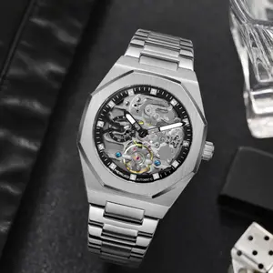 Luxury Swiss-Made Automatic Skeleton Watch for Business Professionals - Stainless Steel 316L Case with Sapphire Crystal & 100m Water Resistance