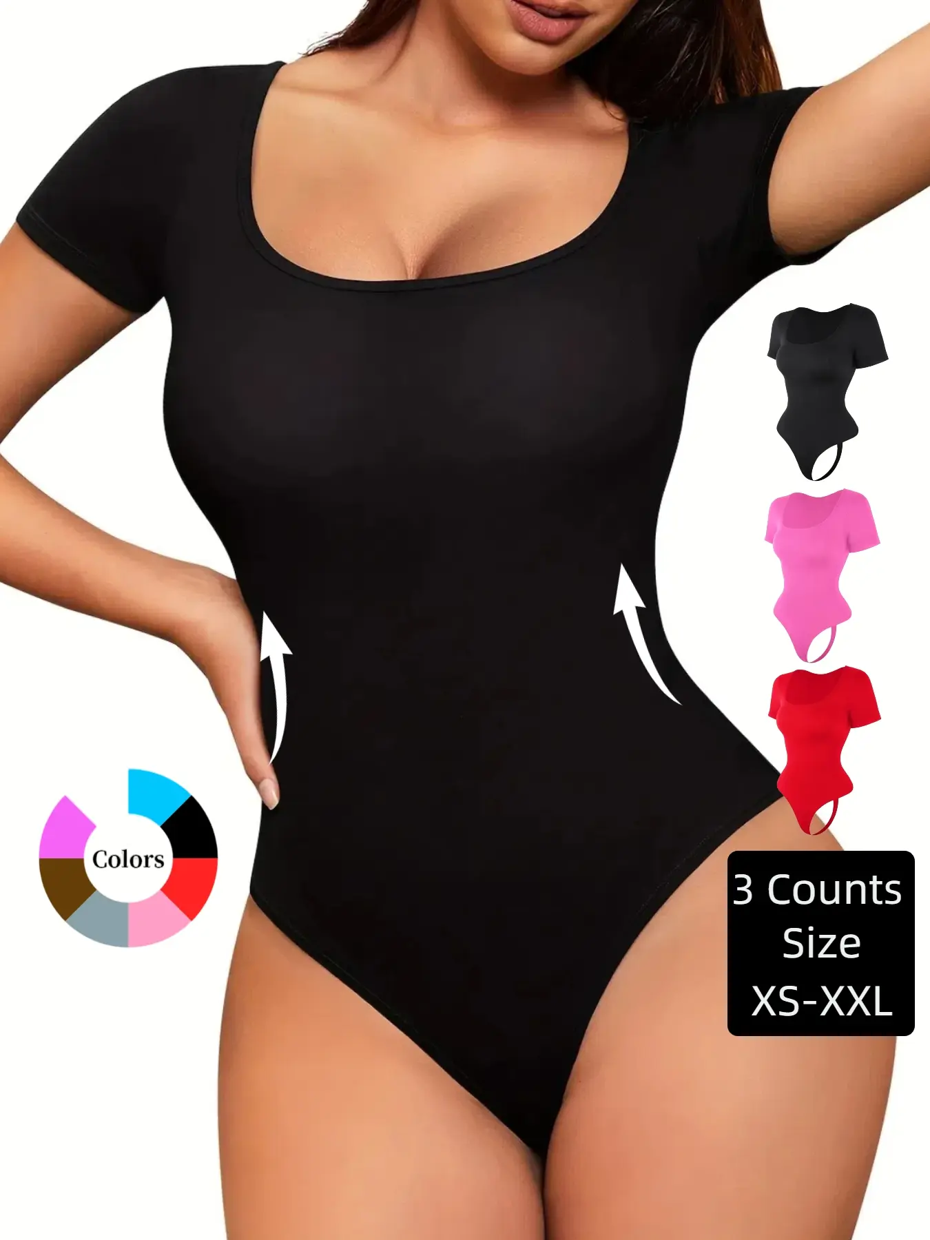Women's Plain Square Neck Thong Shapewear Bodysuit, Firm Tummy Control, Butt Lifting & Body Sculpt, All-Seasons Wearable Women's Intimates & Shapewear