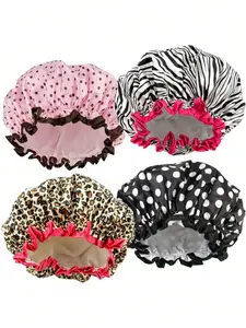 4 Pieces Shower Cap for Women, Elastic and Reusable, Double Waterproof Layers, Hair Bath Caps, Bathing Hat, Sleep Bonnet, Shower Cap Set