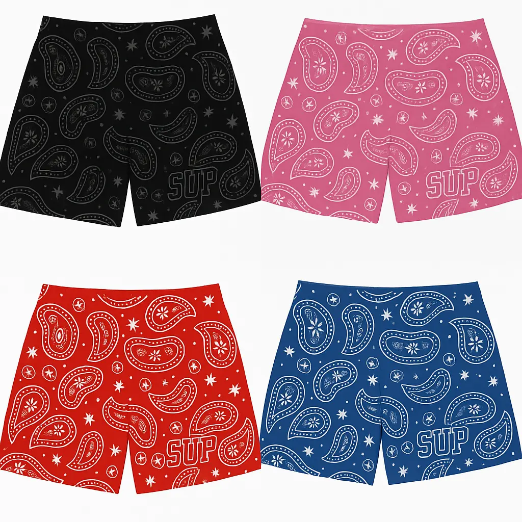 Sup Men's Paisley Above-the-Knee Shorts - Stylish, Distinctive Design Casual Menswear Bottoms, Casual Fit Shorts