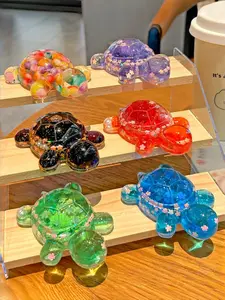 6pc Cute Kawaii Lucky Glitter Liquid Turtle Figurine Clear Quicksand Shiny Turtle Ornament Stress Relief Desk Decor Gift for Women Men Turtle Lovers Fidget Toy Fans