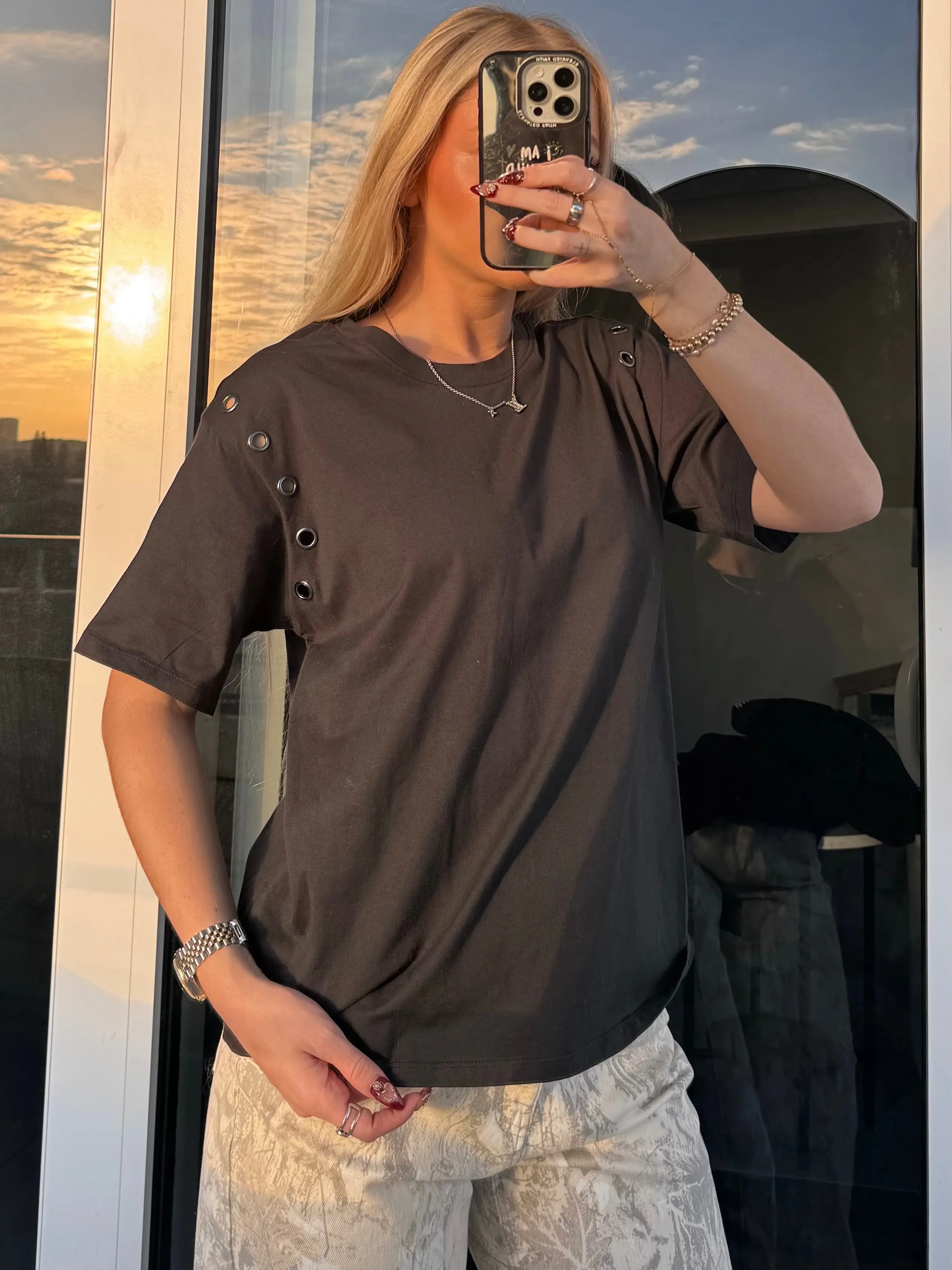 Grey Grommet Tee