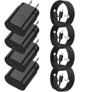 25W USB-C Fast Charger Adapter Compatible with Samsung Galaxy S25 / S24 / S23 / S22 / Note 20 Series Quick Charge, Includes 6.6FT Data Cable Set (Packs of 12/3/4), Compatible with iPhone 15 / 16 Pro Max / Plus & Android Phones - Black