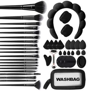 23PCS Daily Makeup Tool Kit - 20PCS Blendable Brushes, 1PCS Waterproof Multi-Functional Zipper Makeup Brush Organizer, Flawless Powder Application Set