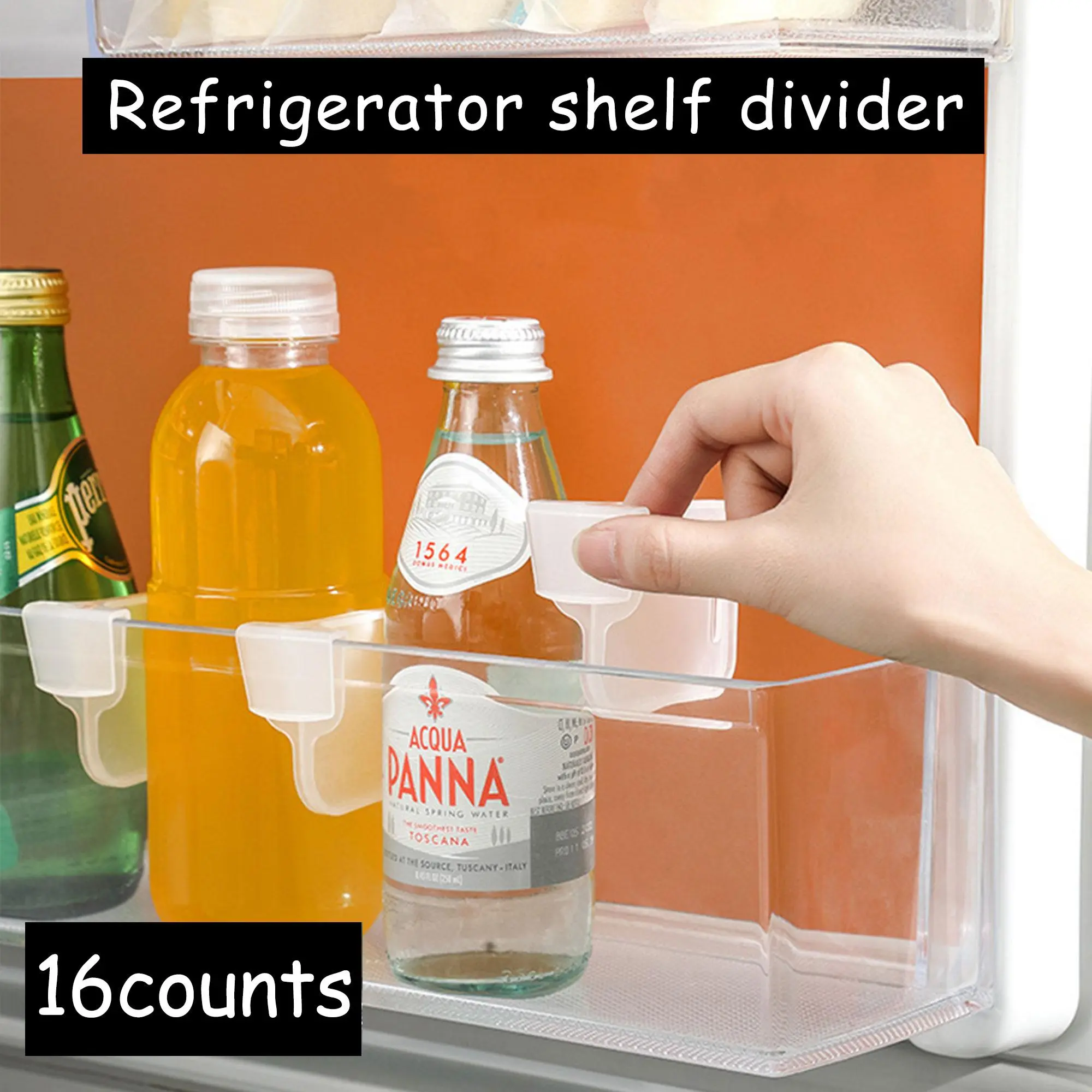 16-Count Adjustable Durable Fridge Drawer Divider - Translucent Refrigerator Accessories, No-Tool Install Space Saver, Anti-Fall Kitchen Organization Cabinet Organizer