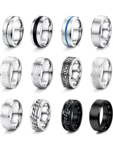 12 Pieces Men's Rings Stainless Steel Polished Silver Celtic Knot Vintage Viking Rings Black Chain Gothic Rings Set Friendship Engagement Rings for Men Stacking Rings Fashion Rings