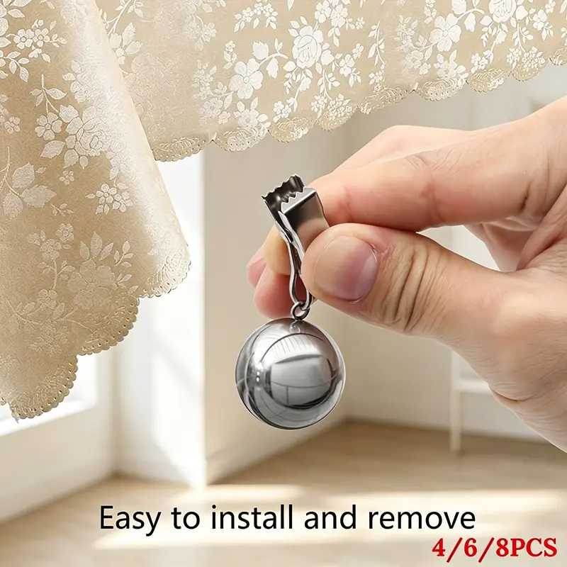 Stainless Steel Curtain & Tablecloth Weights (4/6/8pcs Metal Balls with Clip Installation) - Outdoor Table Stable Grip Clips for Home, Camping