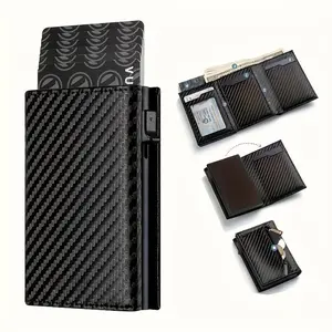 Men's Minimalist Wallet with Zip-Closure Coin Pocket, Automatic Pop-Up Metal Holder, RFID-Blocked Business Case with Card Storage, Ideal Sports & Outdoor Protective Accessory Gift for Men