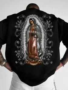 1 Piece Men‘s Virgin Of Guadalupe Geometric Graphic Cultural Aesthetic Short Tee, Vintage Streetwear Style with Unique Print and Breathable, Cool Fitted Top for Parties and Casual Wear