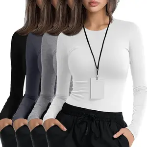 4 Pack Women's Underscrub Shirts Long Sleeve Nurse Cotton Blend Crewneck Slim Fit Tops Soft Stretchy Basic Tee