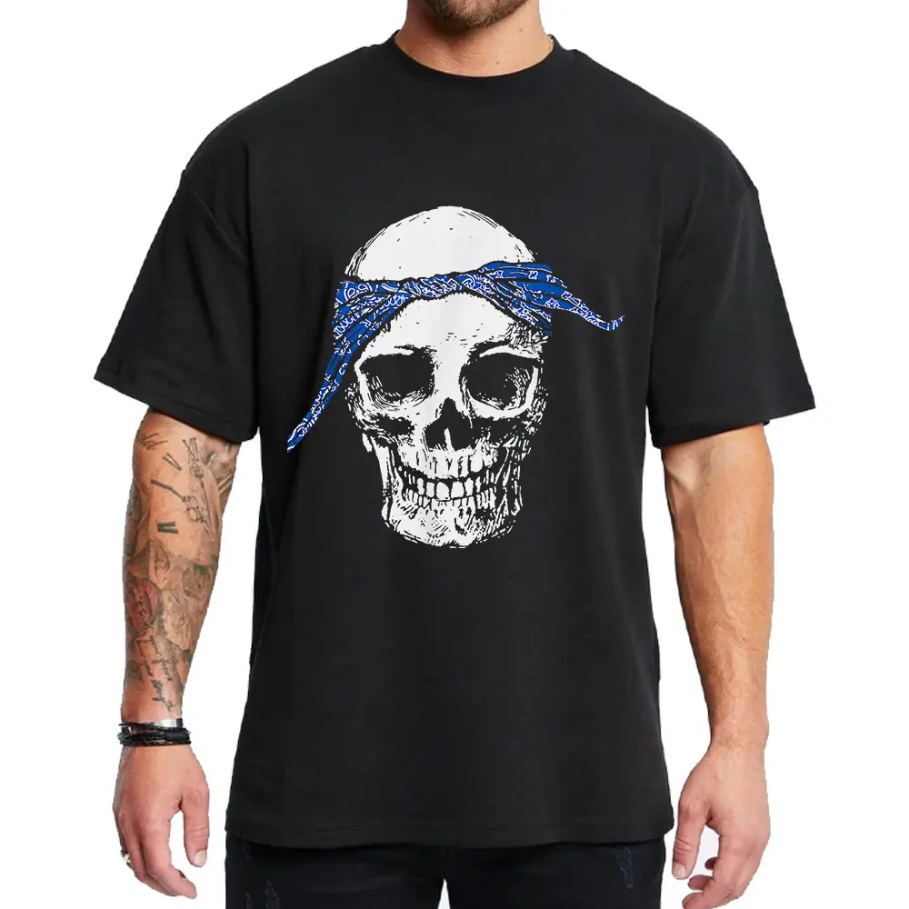 Hip Hop Skull  Blue Chicano Clothes Chicana Cholo Chola Style Clothing Unisex Hoodie Medium Heavy Sweatshirt for Men & Women Streetwear