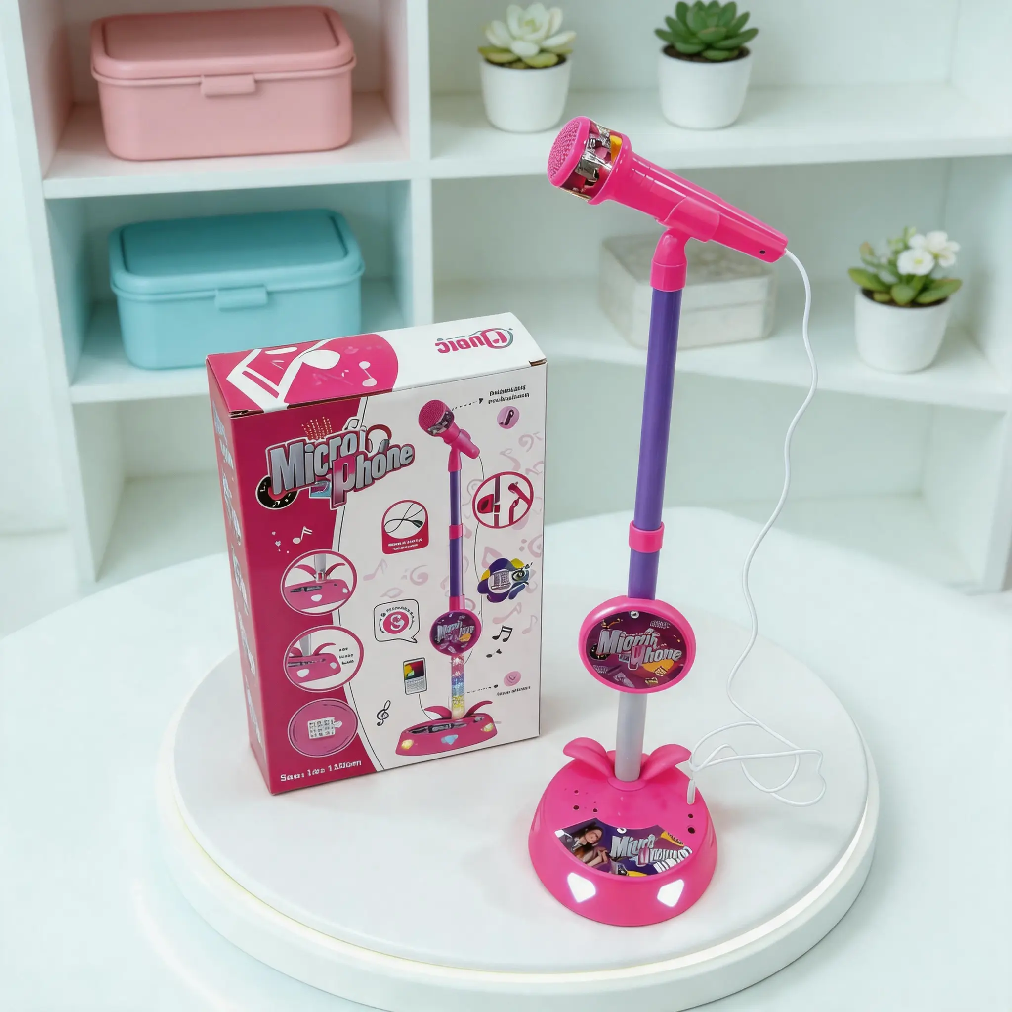 Portable kpop karaoke microphone musical toy,with Bluetooth connection and LED lights,boost kids confidence,mom approved children music education toy or boy and girl birthday gift