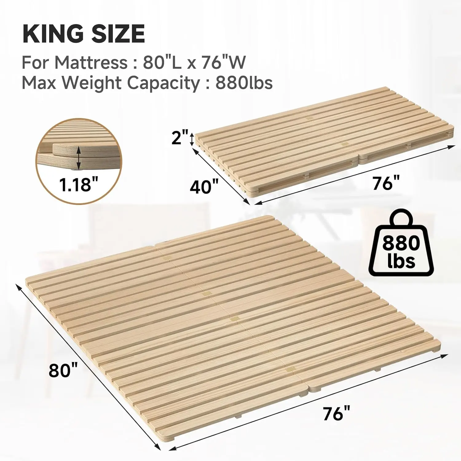 King: 80" x 76"