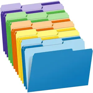 Two-Tone Color File Folders, 15 Pack Letter Size Folders with 5 Assorted Colors, 1/3-Cut Tabs, School Office Supplies