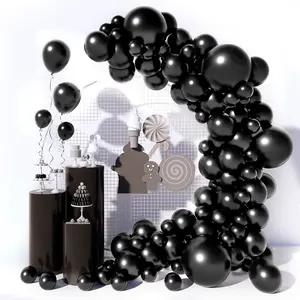 130PCS Black Balloons Kit – Includes 18", 12", 10", 5" inches Balloons with Ribbon & Glue Dots – Ideal for Birthday, Baby Shower, Wedding, Graduation & Party Decorations