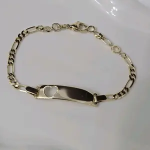 Pulsera Con Eslagon Figaro Dorada With Placa And Heart Measures 6-6.5 Inches Gold-Tone Chain Bracelet