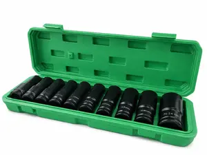 10PCS Heavy-Duty 1/2" Drive Deep Metric Impact Socket Set, Durable Steel Construction for Tire Removal, Cr-V Steel 6-Point Metric Car Wheel Lug Nut Removal Sockets Tool with 10-24mm Sizes, Universal Auto Repair Accessories for Most Cars