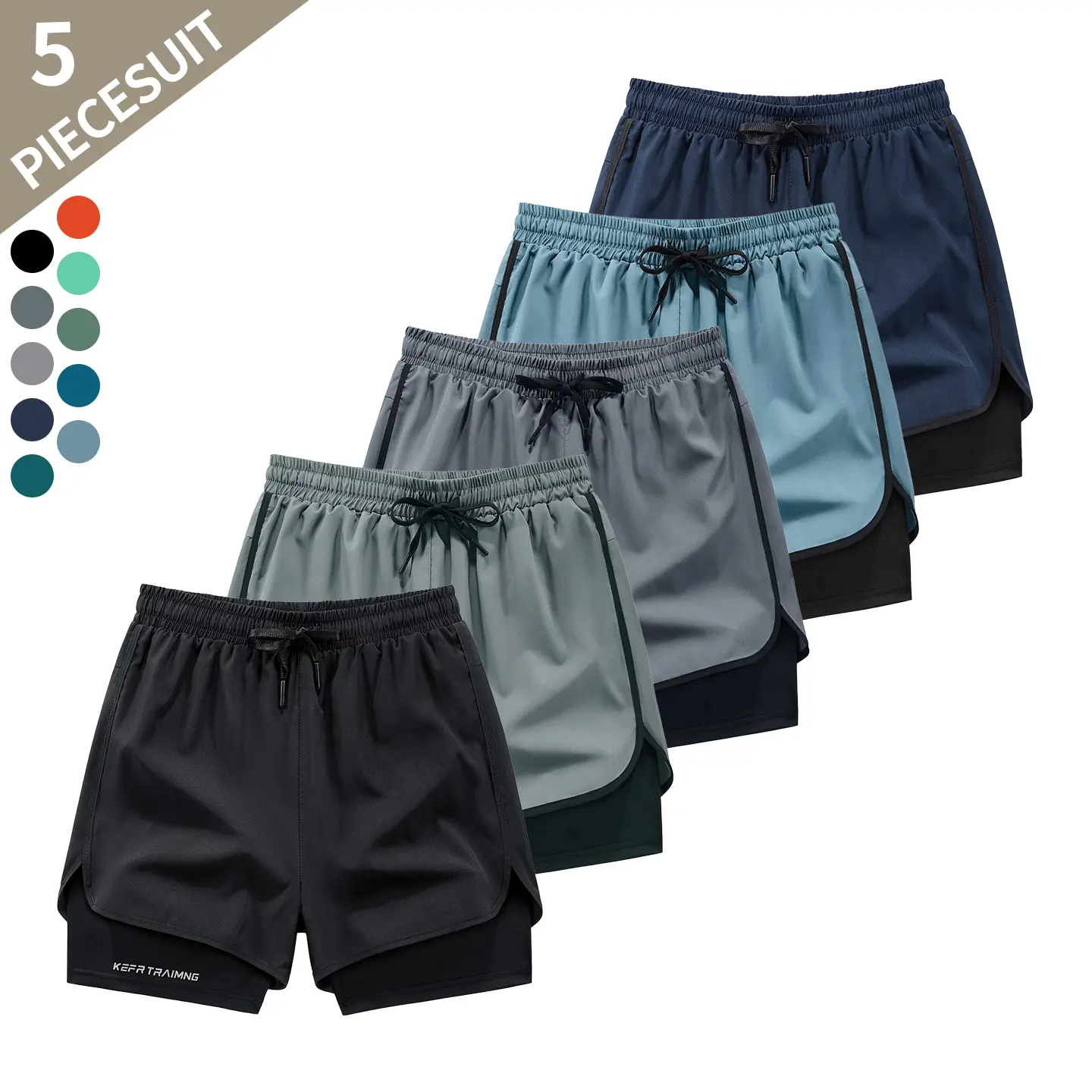 5-pack summer breathable ice silk men’s shorts, casual athletic style, multiple colors, Cool Touch fabric, black shorts with hidden pockets loose   athletic   fit Menswear Nightwear Loungewear Pajamas, Black/Light Gray/Dark Gray/Light Blue/Dark Blue