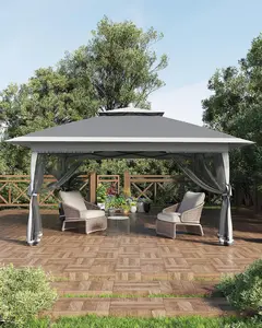 13'x13' Pop Up Gazebo One-Push Setup w/ 4 SandBags for Backyard Parties & BBQs Adjustable Height