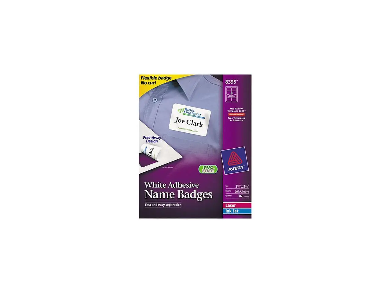 Avery 8395 Flexible Self-Adhesive Laser/Inkjet Name Badge Labels, 2-1/3 x 3-3/8, WE, 160/Pk