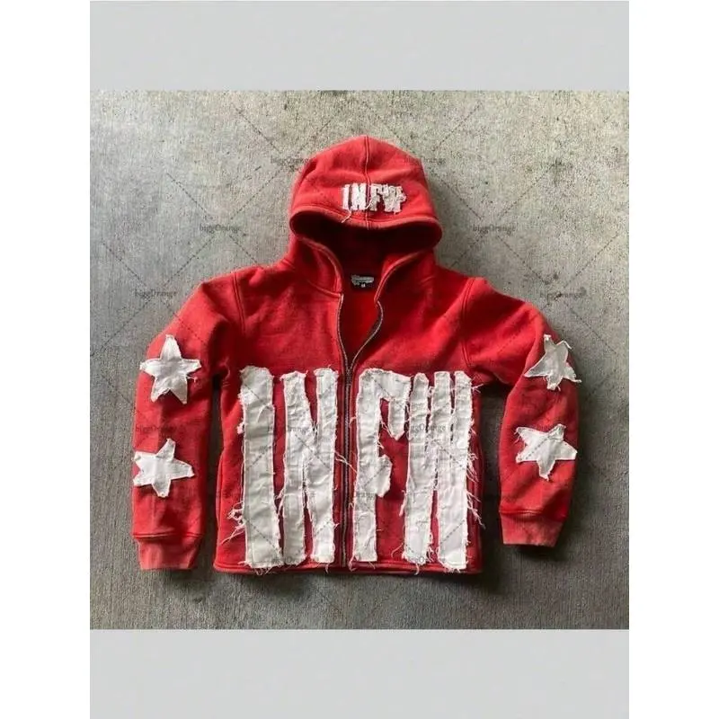 Hoodie with color block letter and star pattern, long-sleeve pullover, loose-fitting jacket, men's hoodie