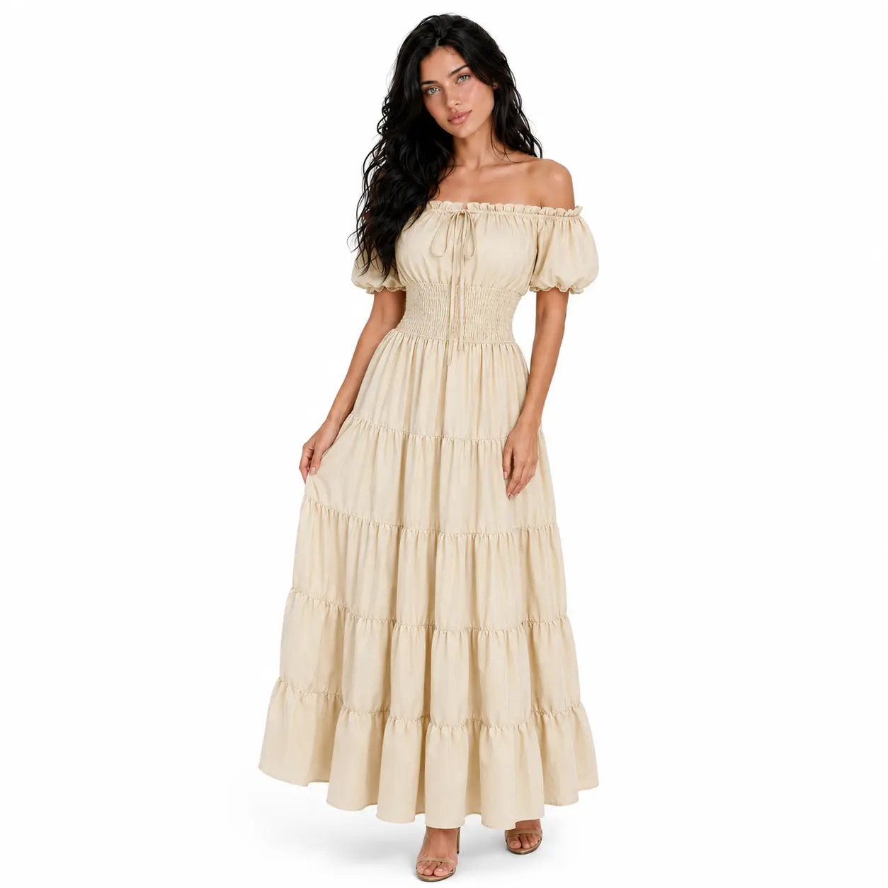 lrishBoho Renaissance Dress Costume for Women - Smocked Long Dresses Chemise Medieval Pirate Peasant Maxi Dress for Cosplay & Party Wear 6531-D1 Cocktail Halloween Womenswear