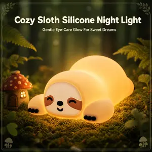 Cute Sloth-Shaped Silicone Touch Night Light—Bedside lamp, children's lamp, gift for kids, and room decor. Night light, soft light, bedroom lamp, mood light. Sloth Nursery Night Light—Night light, table lamp, baby lamp, cartoon, anime, kids