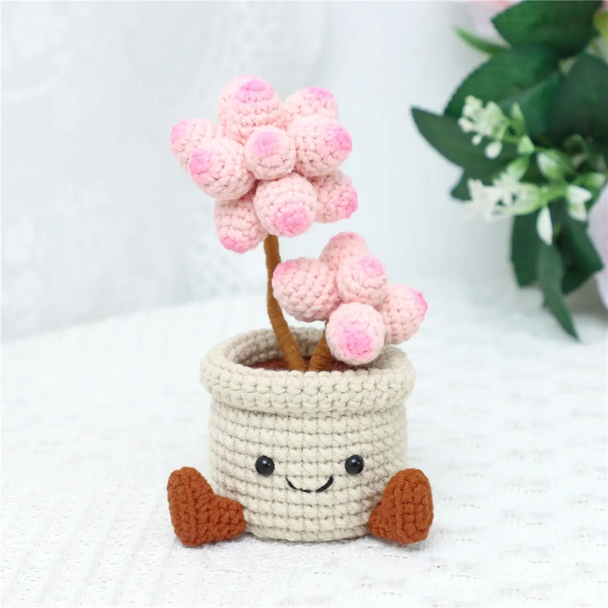 Handmade Yarn Crochet Succulent Artificial Flower Mini Planter, Cute Knitted Succulent Plant, Decorative Crochet Flowers, Home Office Desk Decor, Creative Gift, Crochet Gifts