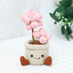 Handmade Crochet Succulent Plant Pot, Cute Knitted Mini Cactus Decor, Handmade Crochet Flowers, Home Office Desktop Ornament, Creative Gift Idea