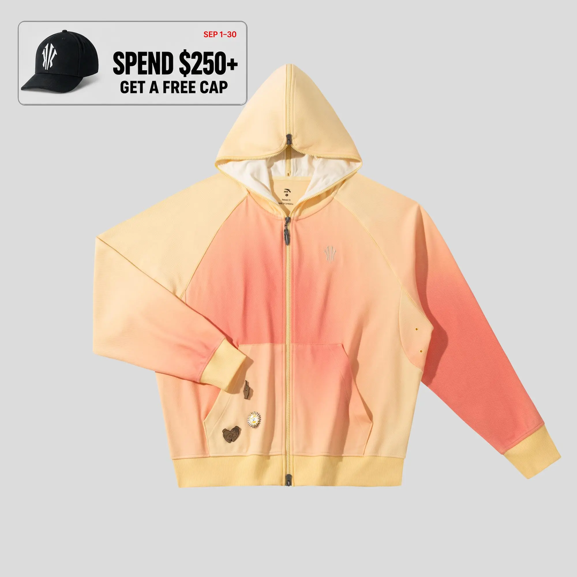 ANTA KAI Hela Sister's Day Hoodie Knit Full-Zip Track Top Pink Yellow Colorblock Graphic Pin Detail Athleisure School Outfit Basketball Training Casual Streetwear Kyrie Irving