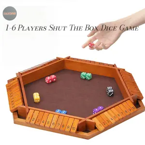 JIAJCHUF Shut The Box Game Wooden Fun Dice Game Set for 1-6 Players, Classic Board Game with 12 Dices, Math & Intelligence Toy, Perfect for Family Night, Wooden Board Games