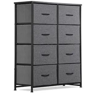 Segawe 8 Drawers Tall Dresser Tower Metal Frame Home Bedroom, Drak Gray