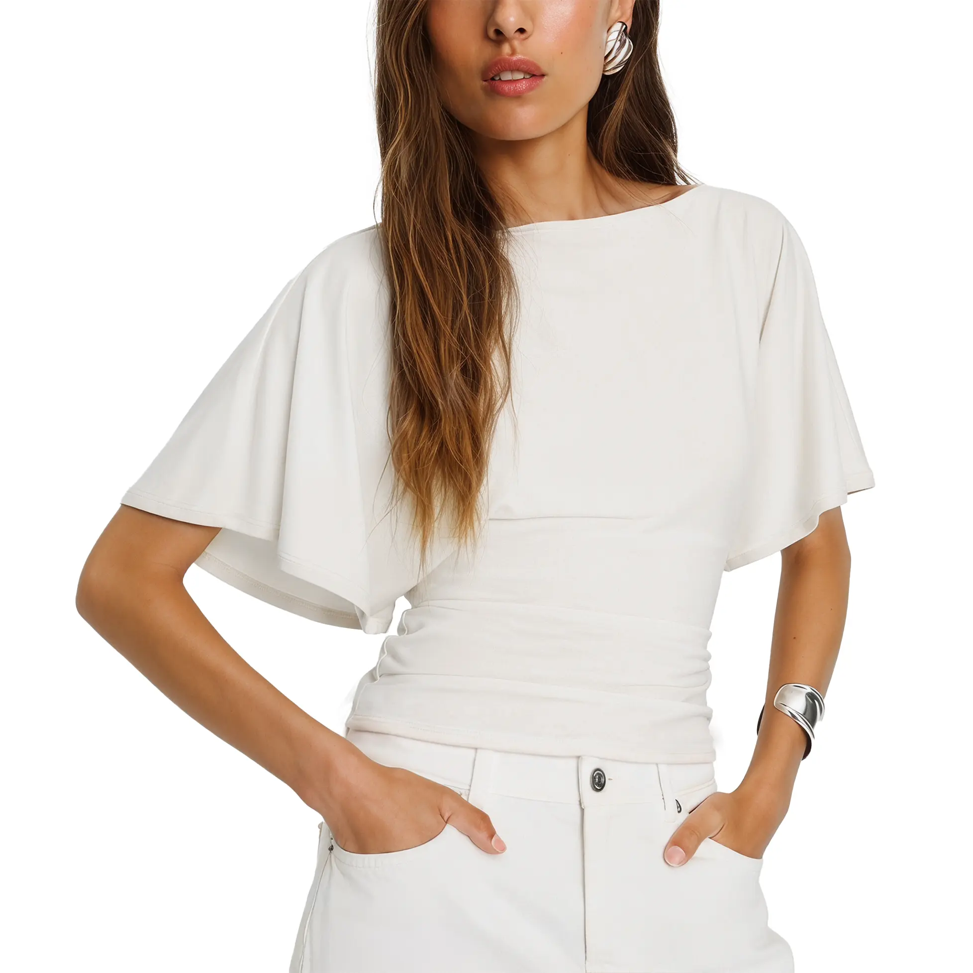 Songling Women's Summer Wrap T-Shirt - Casual Short-Sleeve, Boat Neck, Back Tie Waist Cinching Blouse, Beach Style Fashion Apparel for Women's Tops, T Shirts Women, Cute Tops For Women