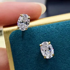 Delicate Oval Stud Earrings Alloy Jewelry Embellished With Synthetic Gems Simple Elegant Style For Women Daily Causal