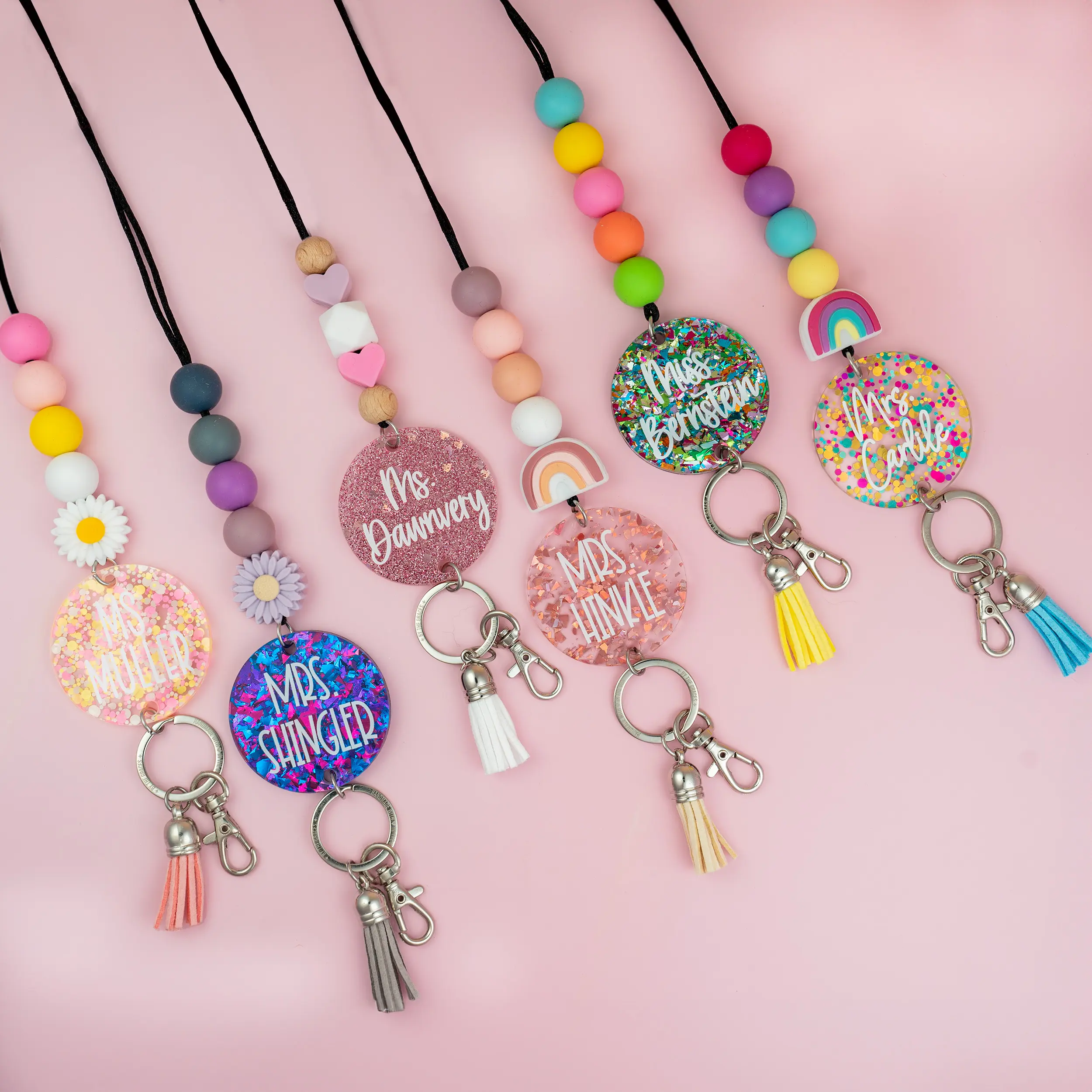 Glitter Teacher Lanyards - Personalized Lanyard with Name and Badge Holder - Cute Teacher Lanyard - By the Graces - Beaded Lanyard