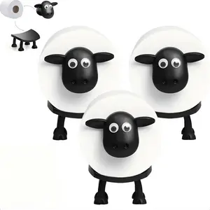 3-Pack Fluffy 3D Printed Sheep-Shaped Portable Toilet Paper Holder, Lightweight Black Fun Design, Freestanding Bathroom Tissue Storage & Cute Decoration, Christmas Gift for Home Bathroom Use