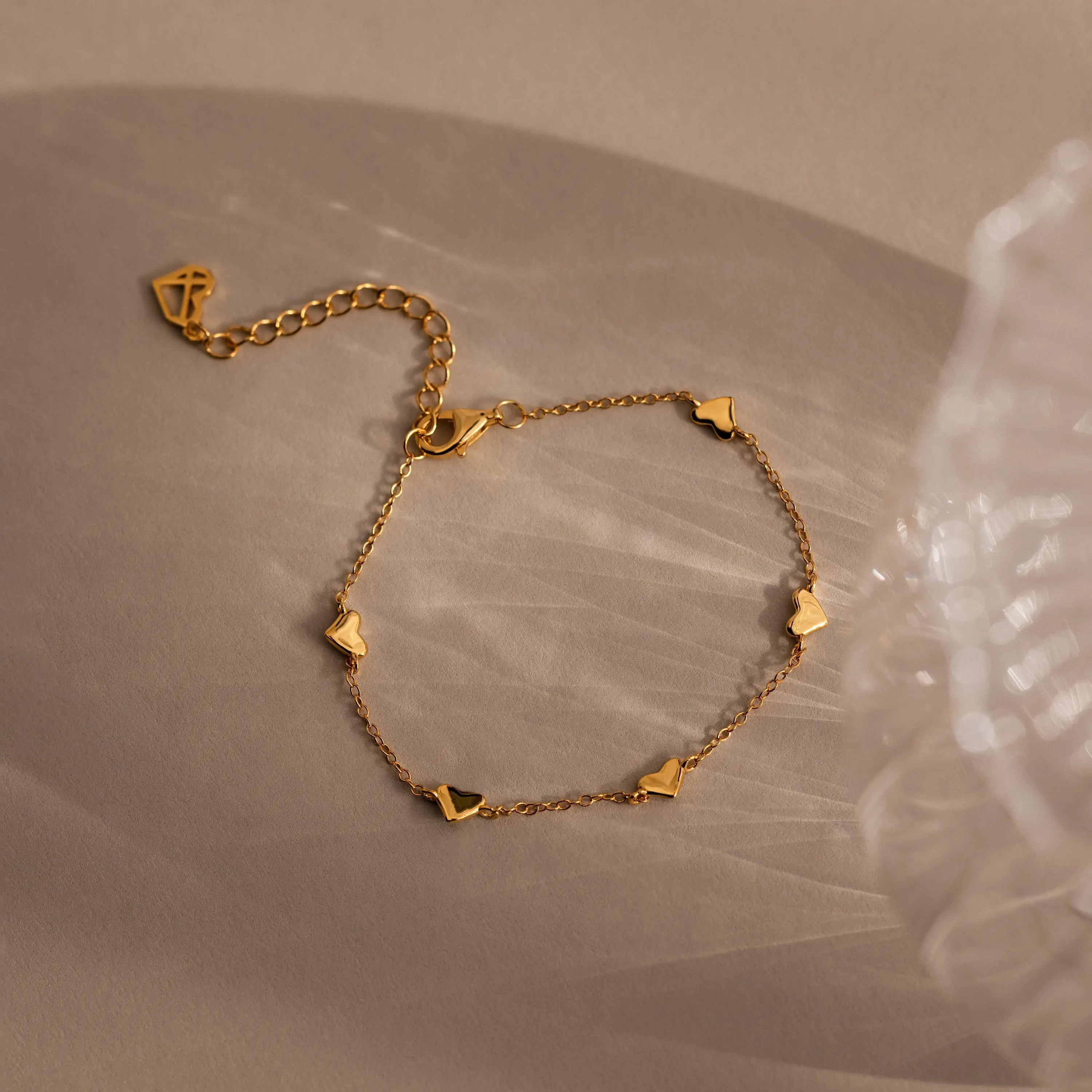 Heart Station Bracelet by Caitlyn Minimalist - Dainty 18K Gold Plated & Sterling Silver Heart Charm Bracelet - Cute Jewelry - Anniversary Gift for Her