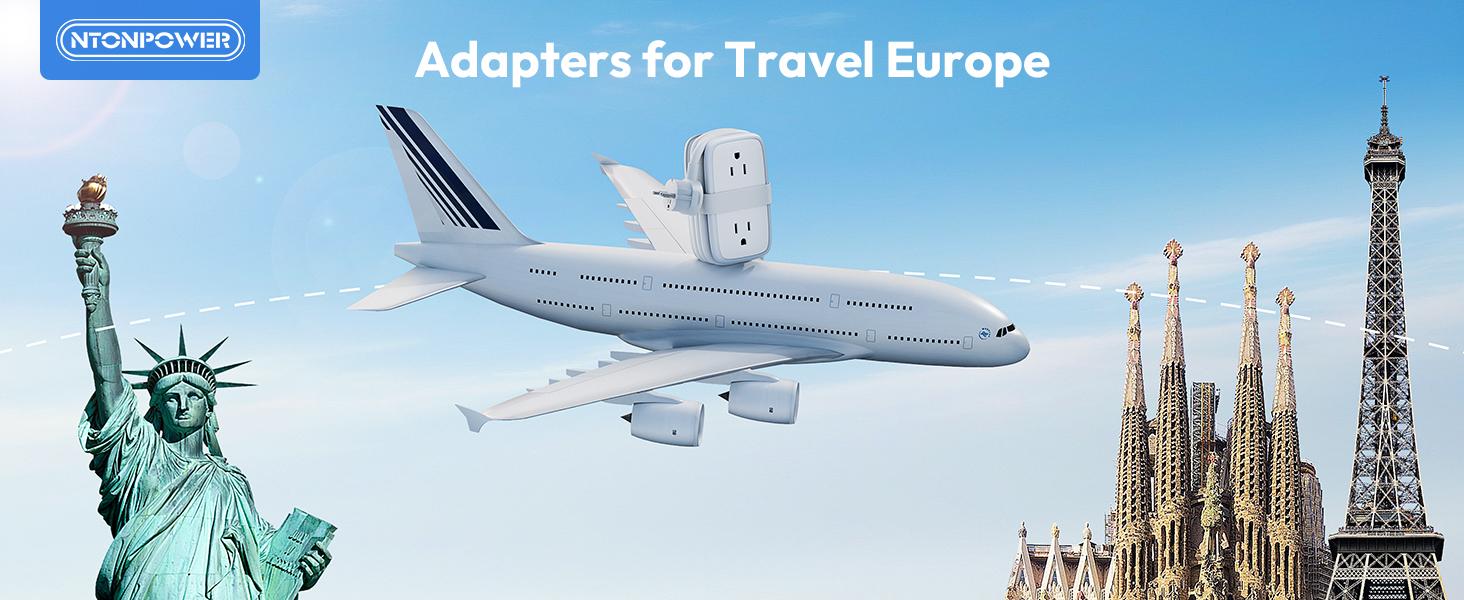 NTONPOWER European Travel Plug Adapter, Type E F Plug Adapter, Italy Travel Adapter with 4 Outlets 3 USB(1USB C) Ports, 4FT Wrapped Around Cord for Travel Spain Iceland Europe Travel Essentials tiktokshopspringglowup outdoorfun