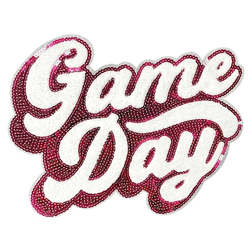 CY Iron On Sequin Patches Game Day Embroidered Applique Large DIY Accessories Fashion Decoration for Clothes Bags Jackets Backpacks,Red