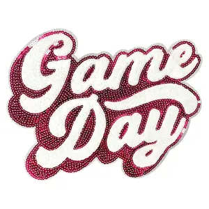 CY Iron On Sequin Patches Game Day Embroidered Applique Large DIY Accessories Fashion Decoration for Clothes Bags Jackets Backpacks,Red