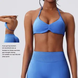 Deideiap Halter Gym Sports Bra Casual Comfy Breathable Backless Padded Gym Workout Bra Women Seamless Crop Tank Tops Low  Bra Gym Fitness strength training Bra