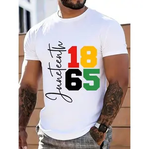 Men's Juneteenth 1865 Graphic Tee, Oversized Relaxed Fit Short Sleeve Top in 100% Cotton for Black History Awareness