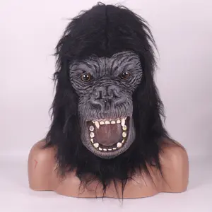 Fierce Halloween Gorilla Latex Mask with Thick Fur Decoration - Festive Home Party Supplies, Scary Crowd-Pleasing Accessories