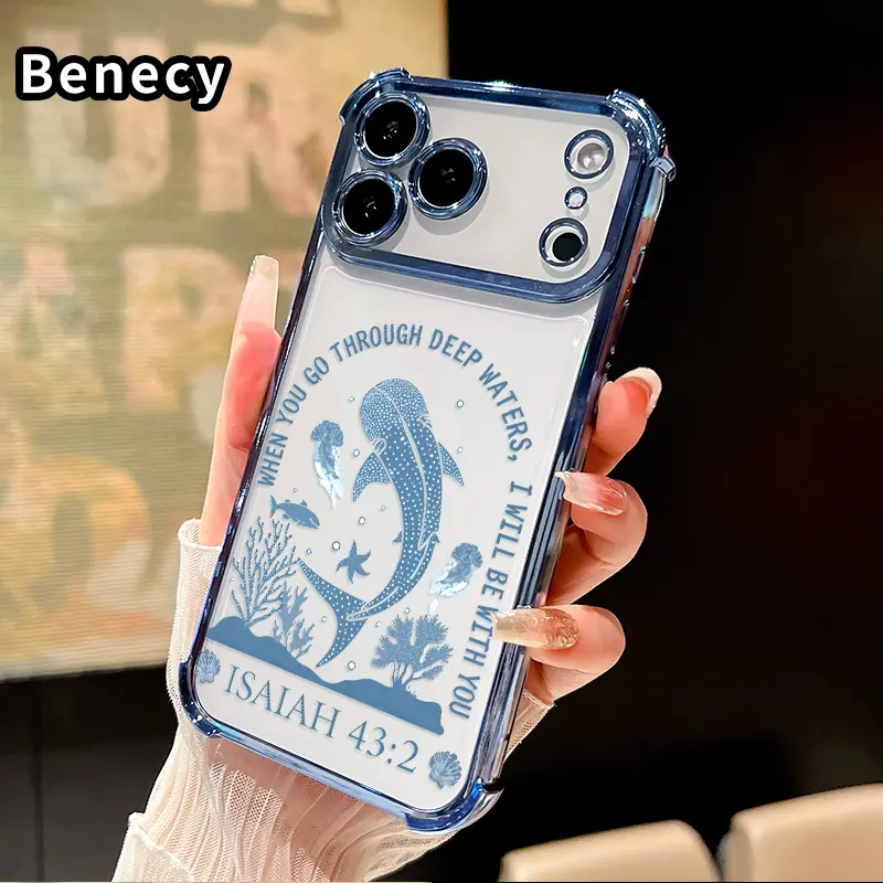 Phone Case for iPhone 17 Pro Max 16 15 Plus Air 14 13 12 11 E Oceanic Companionship Pattern Electroplating Transparent Silicone Drop-proof Protective Cover