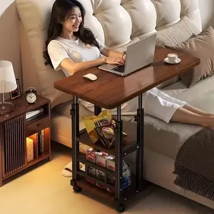 Foldable Mobile Computer Desk with Adjustable Height - Rolling Office Table with Storage Drawers, 3-Tier Metal Frame, Space-Saving Workstation for Bedroom, Living Room & Office