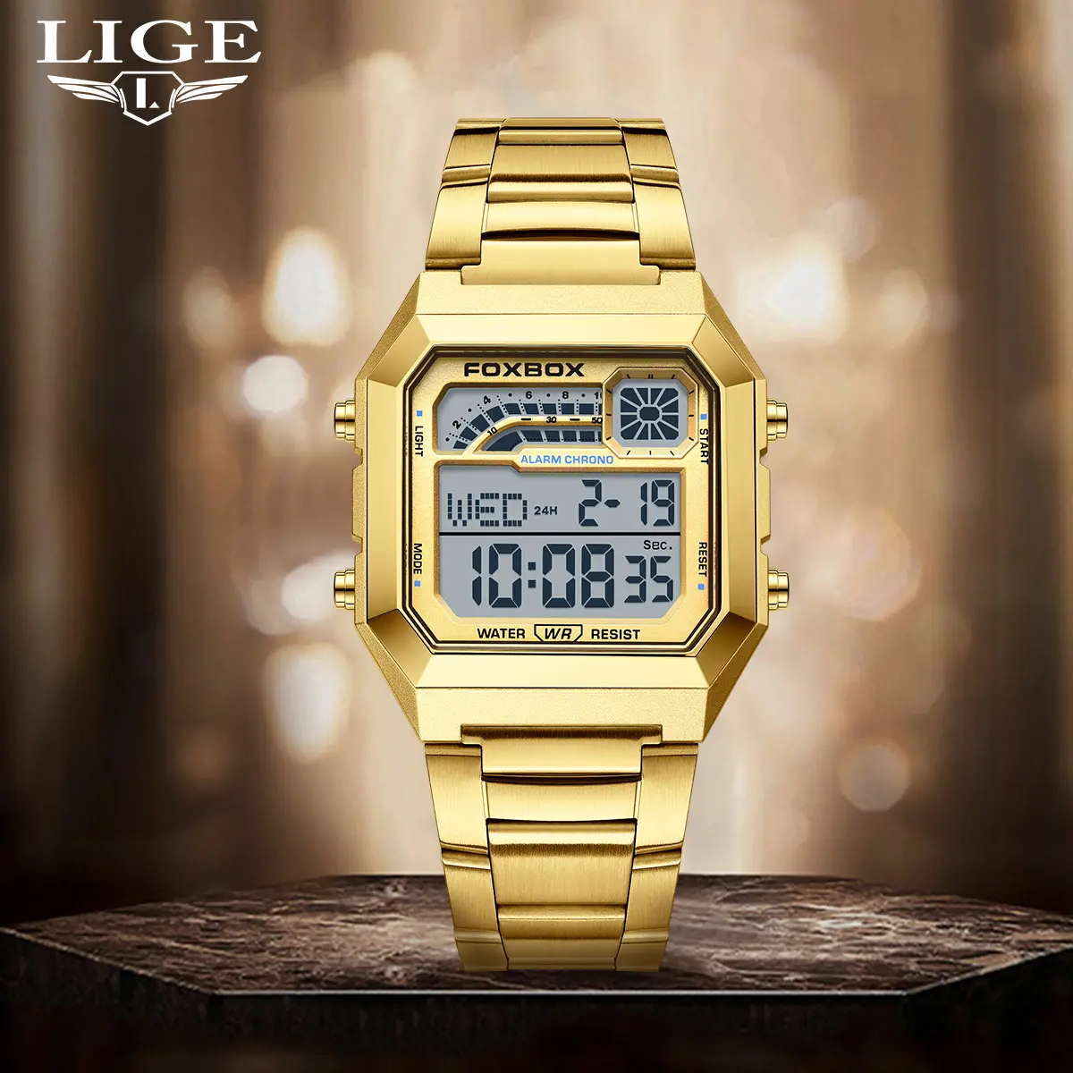 FOXBOX Waterproof Luminous Outdoor Sports Square Electronic Digital Watches reloj casual birthday fashion quartz men business watch